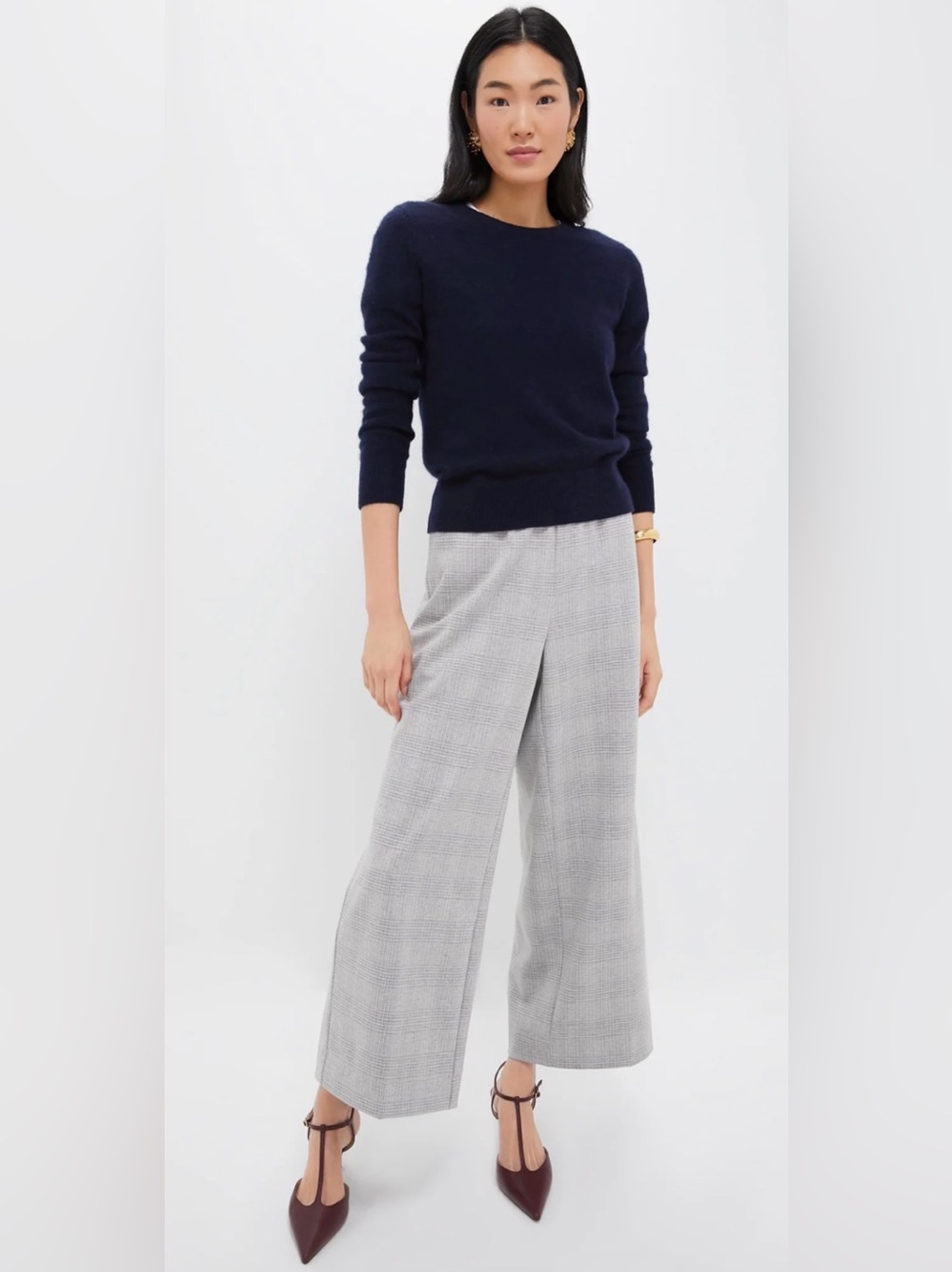 Tuckernuck Gray Plaid Wide-Leg Cropped Pants